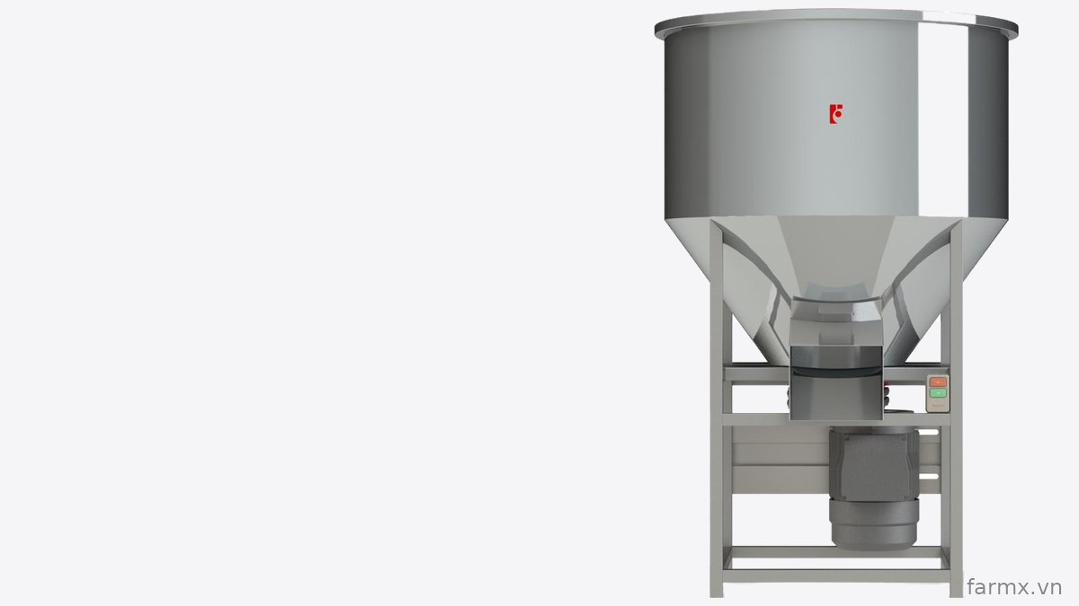 Máy trộn thức ăn FarmX MT100 thùng inox 304 cỡ lớn nhất, khung chân vuông, hộp số và mô tơ dưới đáy thùng