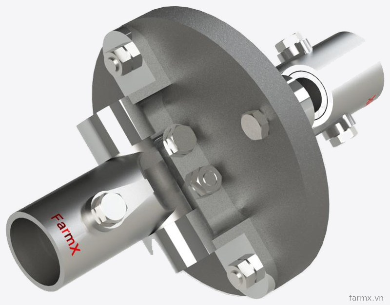 Bộ lắc lẻo FarmX bằng inox, bích tròn có ổ trục, ống nối chéo và khớp nối bắt bulong